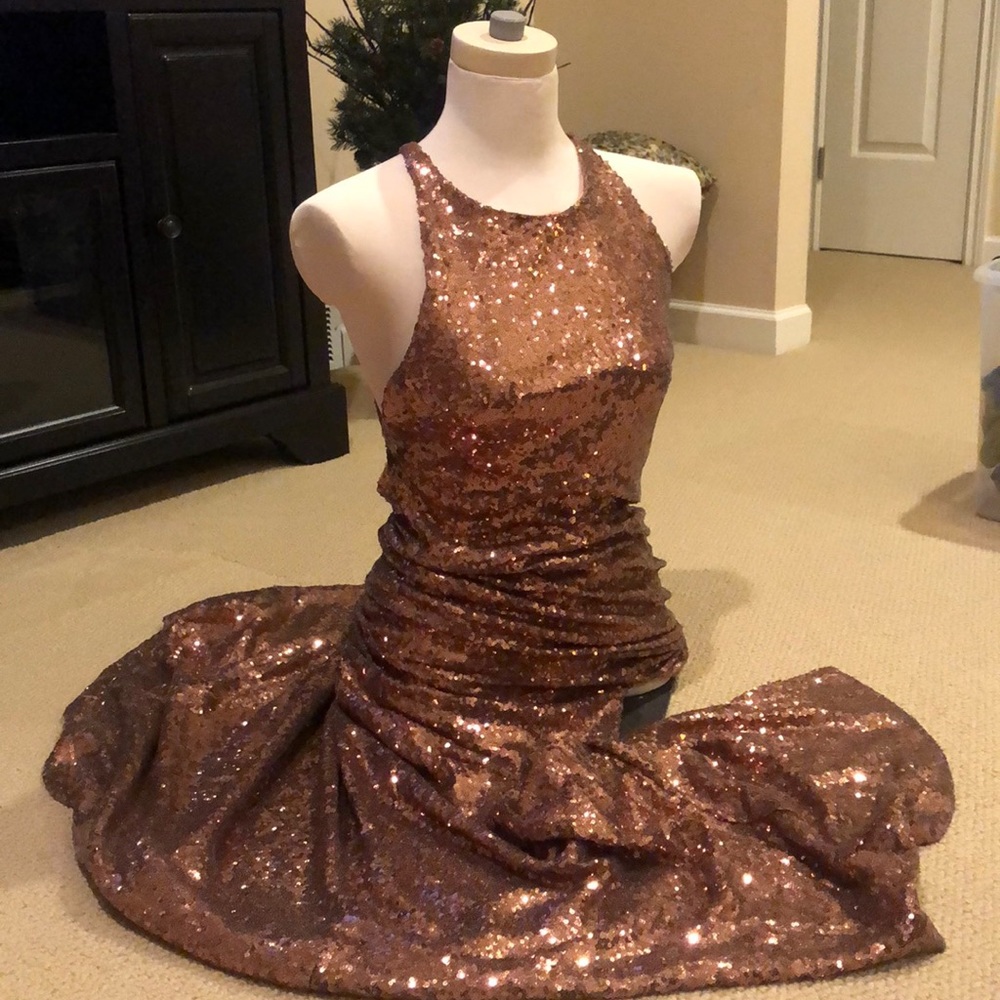 Blush Full Sequin Prom Dress